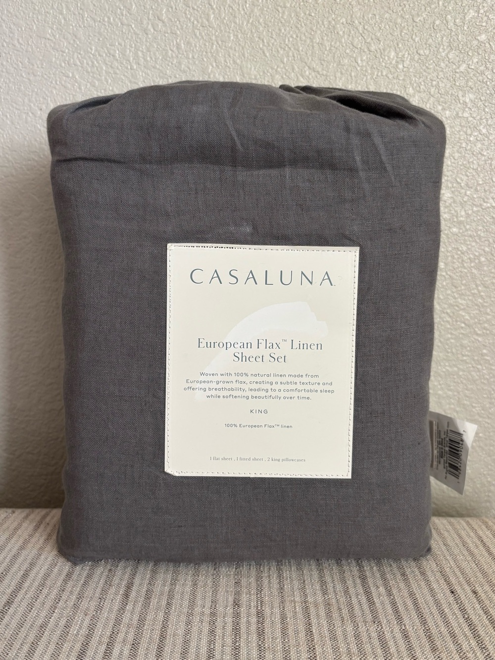 NWT King 100% Linen Sheet Set Dark Gray - Casaluna
